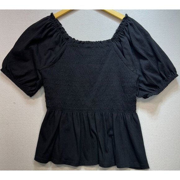 Old Navy Women's Off Shoulder Crop Top Puff Sleeve Smocked Back Size XL Black - Picture 2 of 8